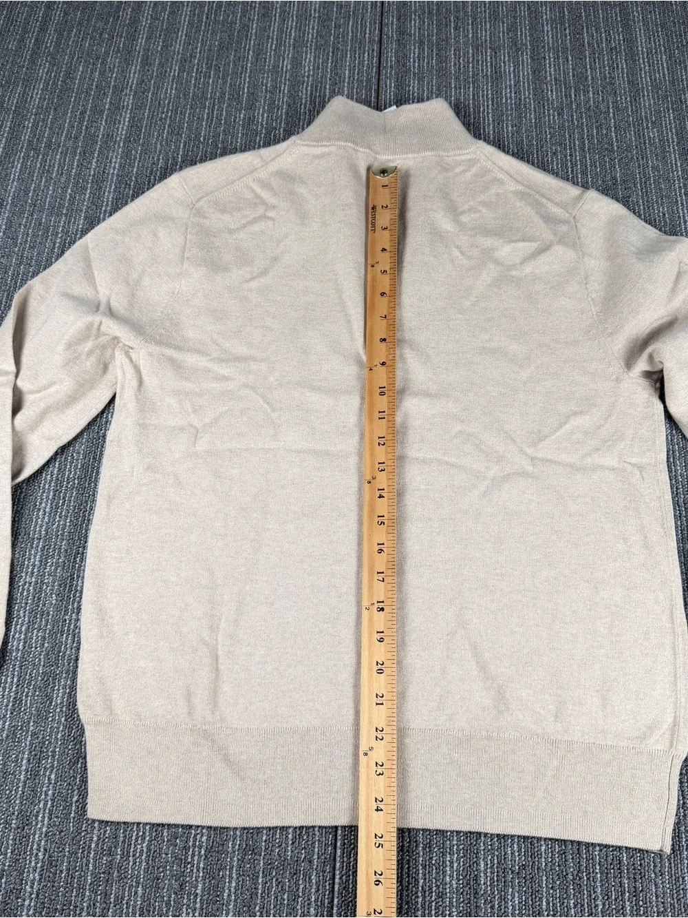 J Crew Sweater Mens Medium Tan Cotton Cashmere Blend 1/4 Zip Pullover Preppy